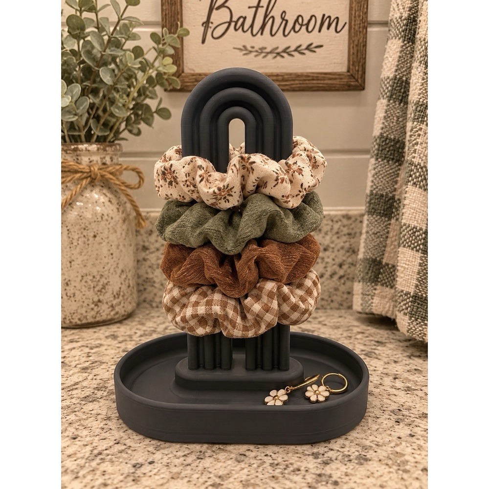 Scrunchie Hair Accessory Tray Holder Organizer Vanity Dark Gray